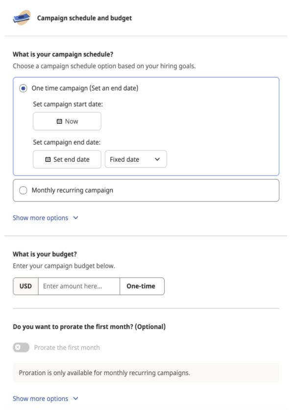 Predictions and recommendations that appear on Indeed before the budget is set