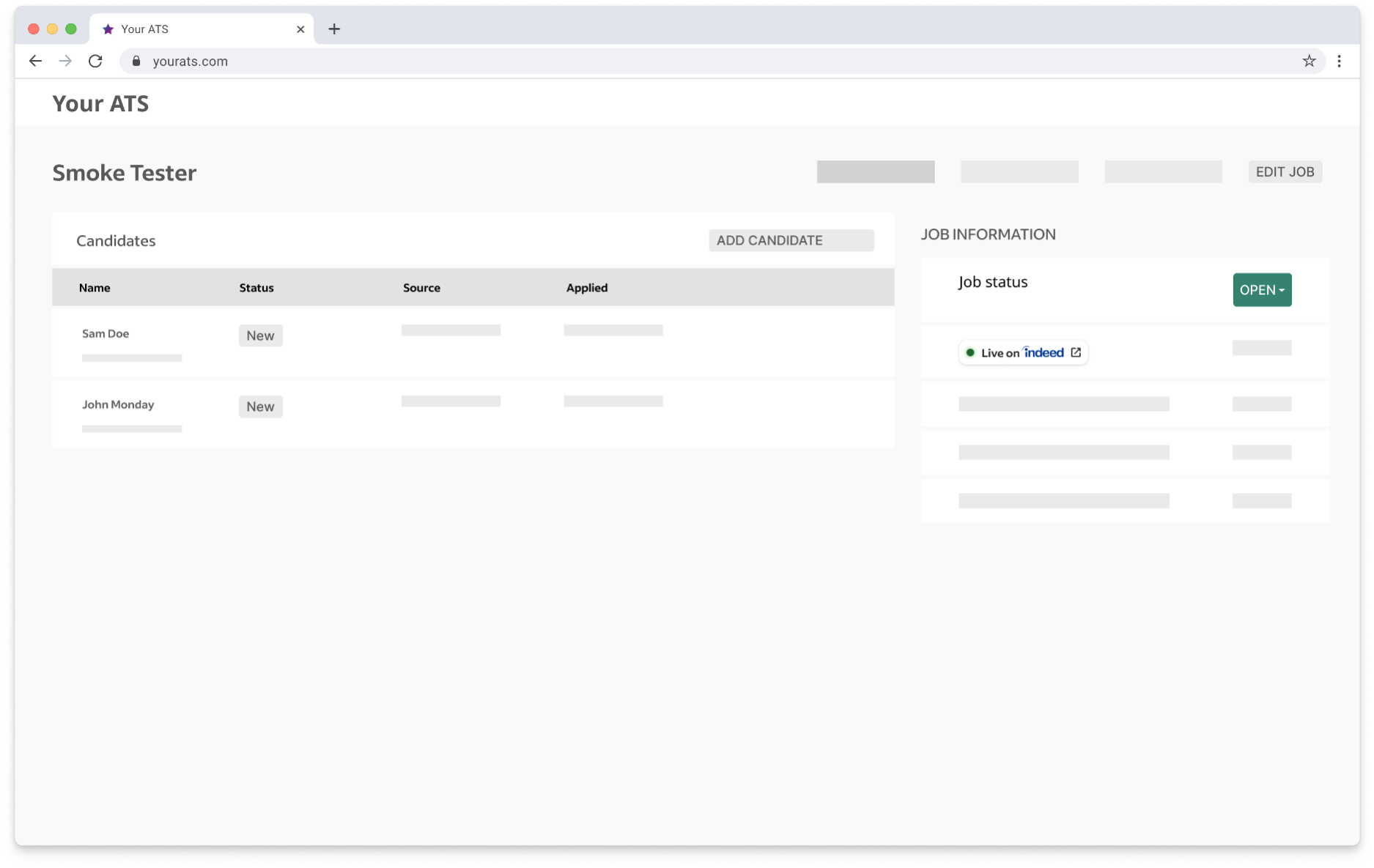 Searchable status on job details page
