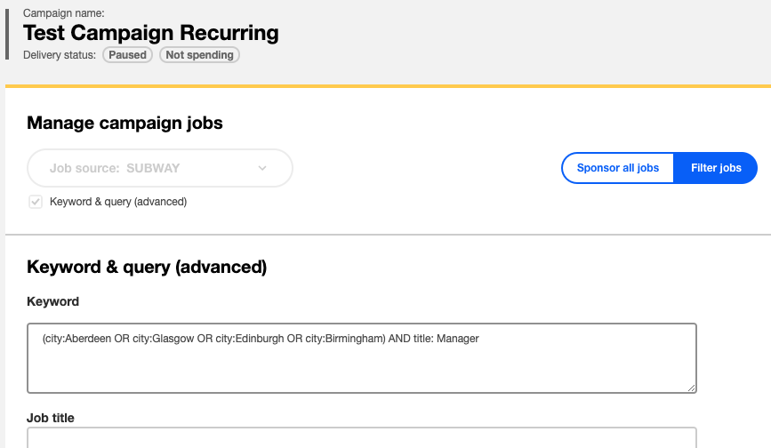 Recurring campaign updated on Indeed