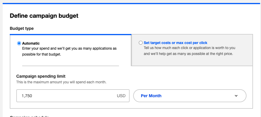Updated campaign budget on Indeed